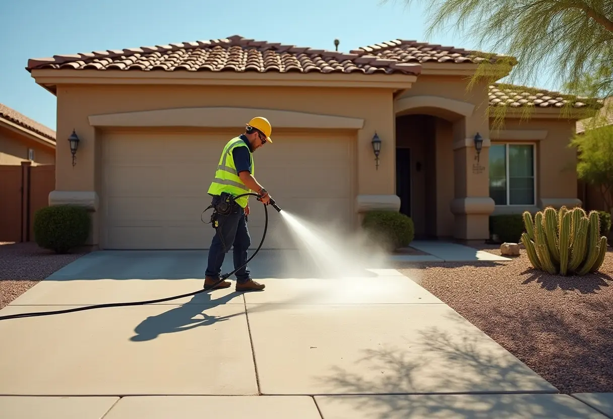 AZTM ProWash technician pressure washing an Arizona home